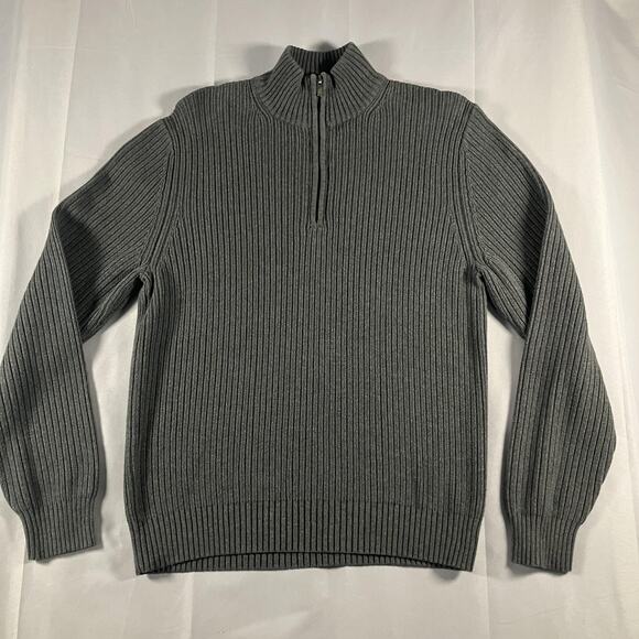 Calvin Klein Sweater Mens Large Gray Ribbed 100% Cotton Half Zip Pullover CK - Picture 1 of 10